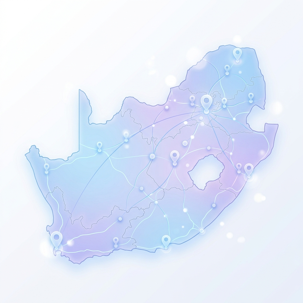 Illustrative map of South Africa indicating nationwide online counselling services